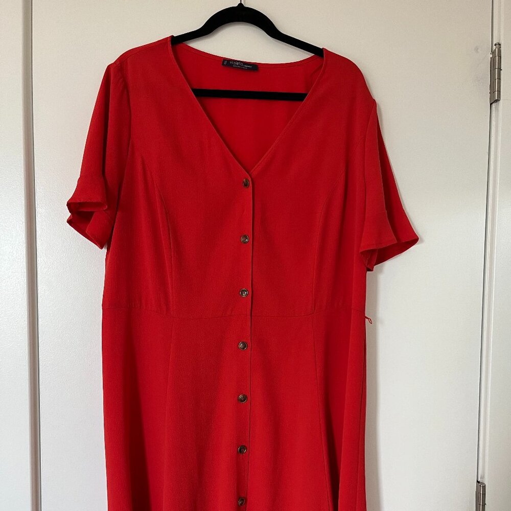 Violeta by Mango Button Down Ruffle Sleeve Dress Plus